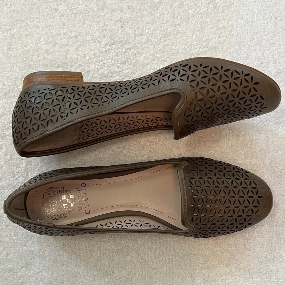Vince Camuto Smoke Taupe Cutout Loafers, Size 7.5